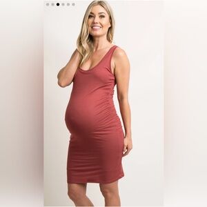 PinkBlush Rust Ribbed Ruched Sleeveless Maternity Dress NWT